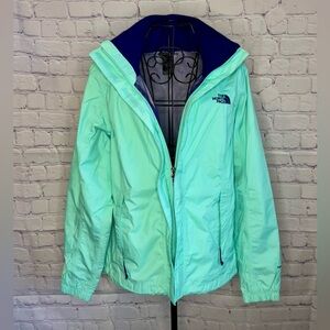 NORTH FACE turquoise zip-up/velcro rain jacket